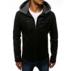 Černá pánská kožená bunda s odnímatelnou kapucí