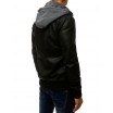 Pánská přechodná kožená bunda černé barvy s kapucí
