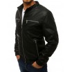 Přechodná kožená bunda s kapucí černé barvy
