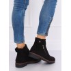 Černé dámské kotníkové boty s designovým zipem a drukem