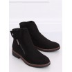 Černé dámské kotníkové boty s designovým zipem a drukem