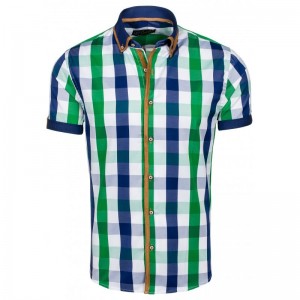 Pánská károvaná košile s krátkým rukávem zelené barvy