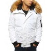 Bílá pánská zimní bunda s kapucí a hustou kožešinou