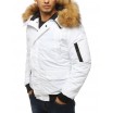 Bílá pánská zimní bunda s kapucí a hustou kožešinou