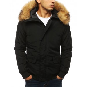 Pánská zimní bunda s kapucí a kožešinou v černé barvě