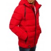 Červená pánská prošívaná bunda na zimu s kapucí