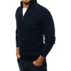 Elelgantný tmavě modrý svetr s límcem na zip