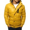 Moderní žlutá prošívaná bunda na zimu s kapucí