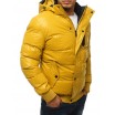 Moderní žlutá prošívaná bunda na zimu s kapucí