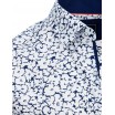 Krásná bílá pánská košile slim fit s abstraktní potiskem modrých květů