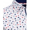 Stylová pánská bílá košile slim fit s ozdobnými modro červenými květy