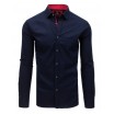 Granátově modrá pánská košile s červeným potiskem a límcem