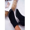 Originální dámské černé kotníkové boty s perličkami v lemu