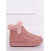 Pohodlná dámská zimní obuv růžové barvy s kožešinou