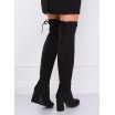 Trendy dámské černé semišové kozačky nad kolena na vysokém podpatku