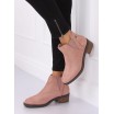 Růžová dámská kotníková obuv se širokým podpatkem