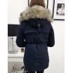 Moderní dámská modrá oboustranná bunda na zimu s kapucí