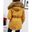 Žlutá dámská zimní bunda parka s kapucí a odnímatelným kožíškem