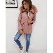 Růžová dámská bavlněná zimní bunda s kožíškem a kapucí