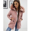Růžová dámská bavlněná zimní bunda s kožíškem a kapucí