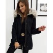 Módní dámská černá zateplená zimní bunda s kapucí a kožešinou