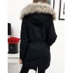 Módní dámská černá zateplená zimní bunda s kapucí a kožešinou