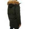 Stylová pánská dlouhá zimní bunda s kožešinou v zelené barvě