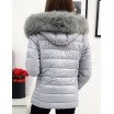 Dámská stylová zimní bunda s kožešinou v šedé barvě