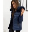 Teplá dámská zimní bunda v modré barvě s kapucí