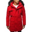 Originálna pánska červená zimná bunda s kapucňou a bohatou kožušinou