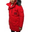 Originálna pánska červená zimná bunda s kapucňou a bohatou kožušinou