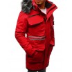 Pánská dlouhá bunda v červené barvě s kožešinou