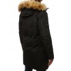 Moderní pánská dlouhá zimní bunda s kožešinou v černé barvě