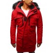 Moderní pánská zimní bunda s kožešinou v červené barvě