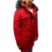 Moderní pánská zimní bunda s kožešinou v červené barvě