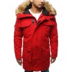 Dlouhá pánská zimní bunda v červené barvě s kapucí