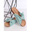 Stylové dámské zelené pantofle s trendy mašlí a zirkony