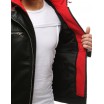 Originální černá pánská kožená bunda s kapucí a trendy designem