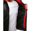 Pánská kožená bunda na zip s odnímatelnou červenou kapucí