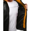 Pánská černá kožená bunda s barevnou odnímatelnou kapucí