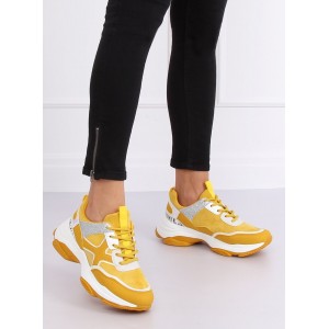 Originální žluté dámské botasky s třpytkami a trendy podrážkou