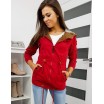 Červená dámská jarní bunda s kapucí a dvěma kapsami