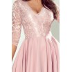 Krásné dámské společenské růžové šaty s dlouhým rukávem