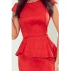 Elegantní dámské červené midi šaty s asymetrickým volánem