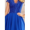 Romantické dámské modré šaty s krajkou a nařasenou sukní