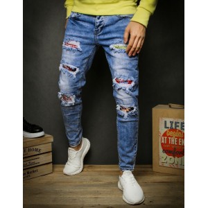 Pánské modré džíny s módními dírami s podšívkou