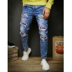 Pánské modré džíny s módními dírami s podšívkou