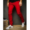 Červené mírně zúžené pánské džíny s módními dírami