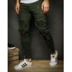 Zelené mírně zúžené džíny s dírami pro pány