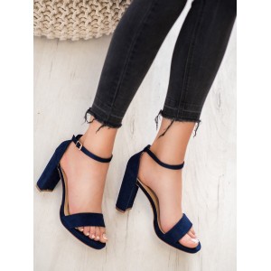 Vysoké dámské semišové sandály v modré barvě